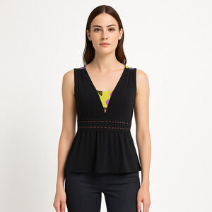 Plenty by Tracy Reese Black with Floral Print Peplum Top - Size Small